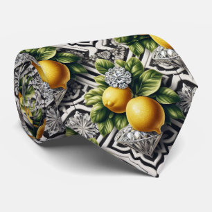 Art Deco Amalfi Citroen Zwart en Witte Diamanten Stropdas