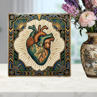 Art Deco Anatomical Heart Teal Green Gold Design Tegeltje