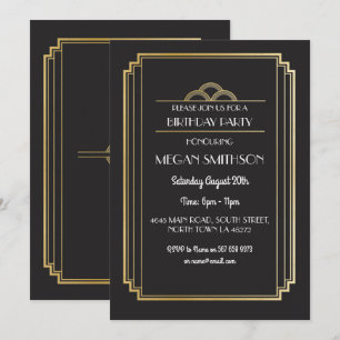 Art Déco Anniversaire Invitation Gold 21 30 40 50 