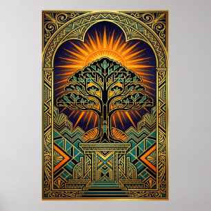 Art Deco Antiek Filmrol Monument Goud Poster