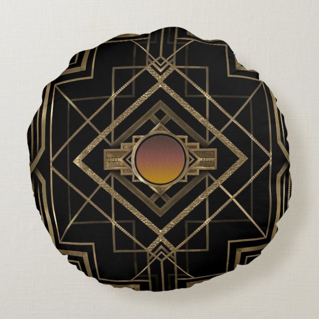 Art Deco Antiek Gold Rond Kussen (Achterkant)