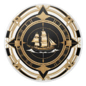Art Deco Antiek Schip Zwart Wit Goud Nautisch Keramische Knop (Voorkant)