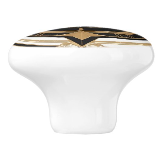 Art Deco Antiek Schip Zwart Wit Goud Nautisch Keramische Knop (Zijkant)
