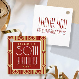 Art Deco Any Age Birthday Party Thank You Red Gold Bedankjes Labels