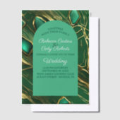 Art Deco Arch Dark Emerald Green Wedding Vellum Uitnodigingen (Offset)