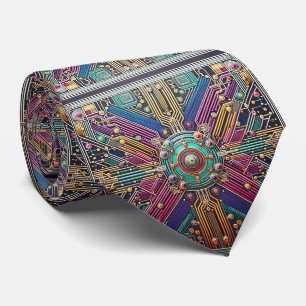 Art Deco Art Nouveau Regenboog Print Circuit Board Stropdas