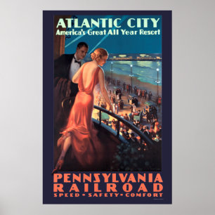  Art Deco Atlantic City op nachtreizen Poster