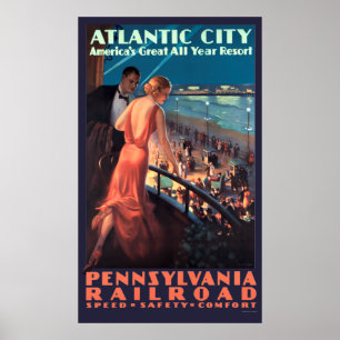  Art Deco Atlantic City op nachtreizen Poster