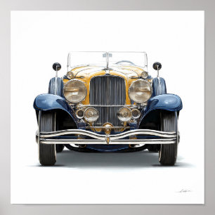 Art Deco Automobielkunst: Vergulde Roadster Poster