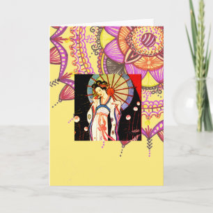 Art Deco Aziatisch Thema Wenskaart Opmerking Kaart