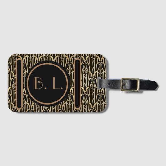 Art Deco bagagelabel met monogram (Voorkant (horizontaal))