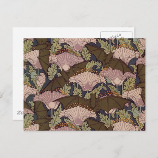 Art Deco Bat en Flowers Briefkaart (Voorkant / Achterkant)