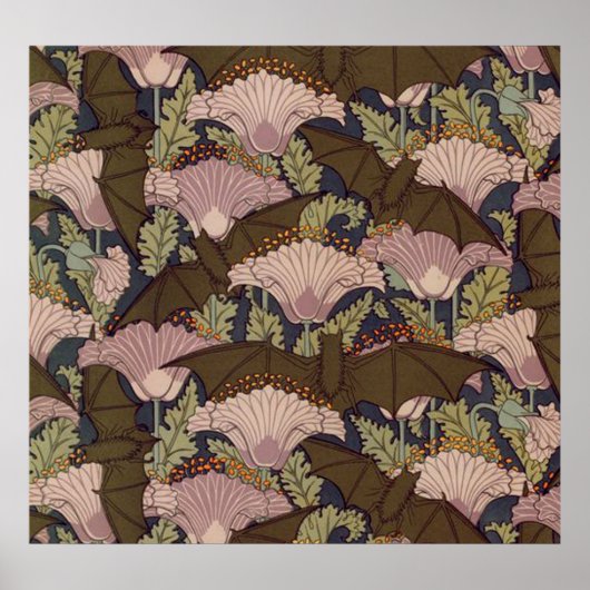  Art Deco Bat en Flowers Poster (Voorkant)
