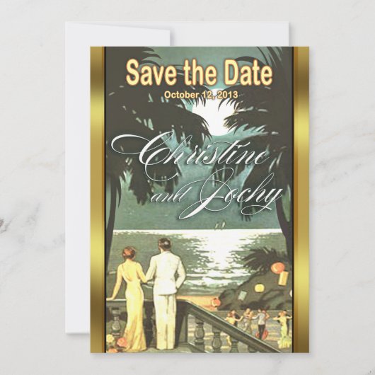 Art Deco  Beach Wedding Save The Date (Voorkant)