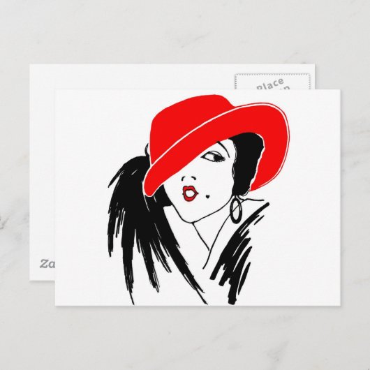 Art Deco Beauful Woman Red Pet Briefkaart (Voorkant / Achterkant)