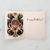 ART DECO BEAUTY MODE PINK GEM MONOGRAM Birthday Kaart (Binnen)