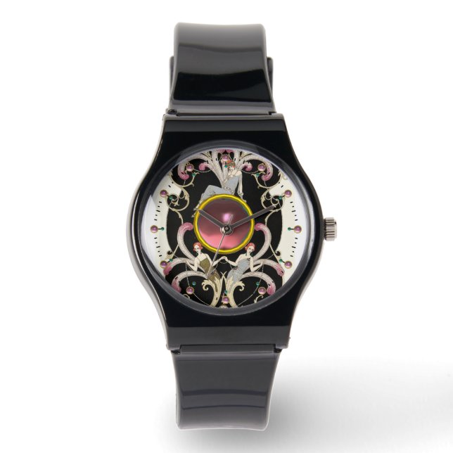 ART DECO BEAUTY MODE PINK GEMSTONE HORLOGE (Voorkant)