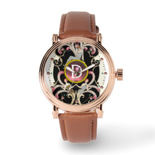 ART DECO BEAUTY MODE PINK GEMSTONE MONOGRAM HORLOGE