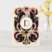 ART DECO BEAUTY MODE RED GEM MONOGRAM Birthday Kaart (Gele Bloem)
