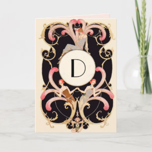 ART DECO BEAUTY MODE RED GEM MONOGRAM Birthday Kaart