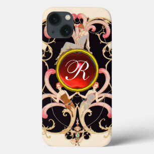 ART DECO BEAUTY MODE RED RUBY GEMSTONE MONOGRAM iPhone 13 HOESJE