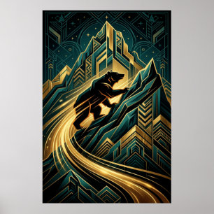 Art Deco Beerberg Klim Gouden Pad Poster