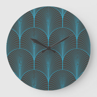 Art deco behang: zwart en blauw patroon grote klok