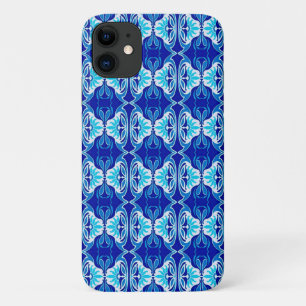 Art Deco behangpatroon - kobaltblauw en wit iPhone 11 Hoesje