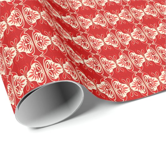 Art Deco-behangpatroon - rood en wit Cadeaupapier (Rol Hoek)