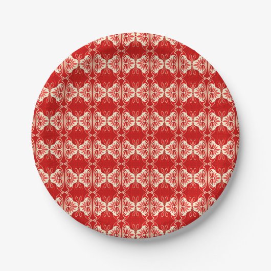 Art Deco-behangpatroon - rood en wit Papieren Bordje (Voorkant)