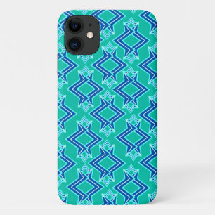 Art Deco behangpatroon, turquoise en kobalt iPhone 11 Hoesje