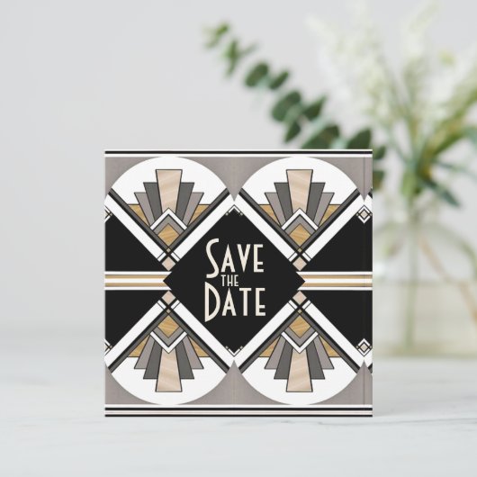 Art Deco Bewaar de datum Flat Kaart (Staand voorkant)