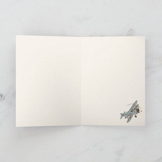 Art Deco Bi-planes - blauw Happy Birthday + naam. Kaart (Binnen)