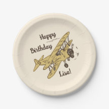 Art Deco Bi-planes - geel Happy Birthday + naam.