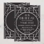Art Deco Birthday Gatsby Silver Invite uit 1920 Kaart (Voorkant / Achterkant)