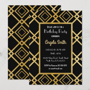 Art Deco Birthday Party Invite Gold Black 1920s 40 Kaart