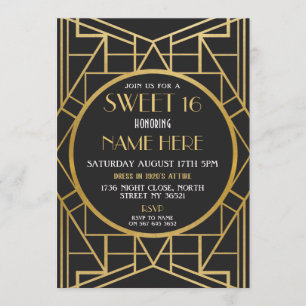 Art Deco Birthday Sweet 16 Gatsby Party uit 1920 Kaart