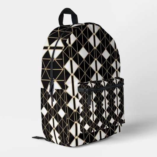 Art Deco Black and Gold Geometric luxury Bedrukte Rugzak (Achterkant Hoek Links)
