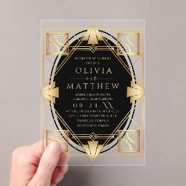 Art Deco Black and Gold Geometric Wedding  Acryl Uitnodigingen