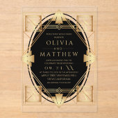 Art Deco Black and Gold Geometric Wedding Acryl Uitnodigingen (Voorkant)