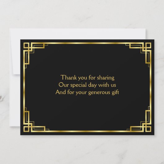 Art Déco Black And Gold Mariage Merci Cartes (Dos)