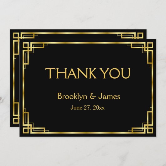 Art Déco Black And Gold Mariage Merci Cartes (Devant / Derrière)