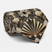 Art Deco Black and Gold Seashell Pattern Neck Tie Stropdas (Opgerold)