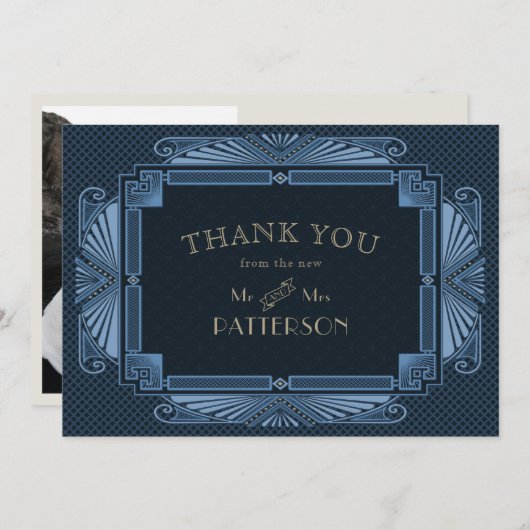 Art Deco Black Cobalt Hartelijk dank Bedankkaart (Voorkant / Achterkant)