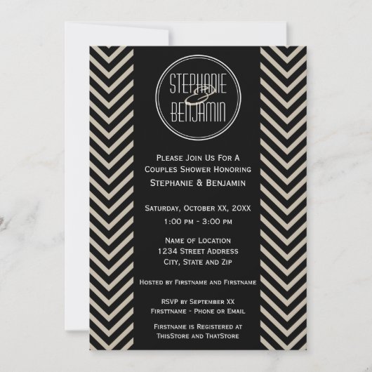 Art Deco Black en Beige Chevron Pattern Kaart (Voorkant)