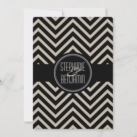 Art Deco Black en Beige Chevron Pattern Kaart (Achterkant)