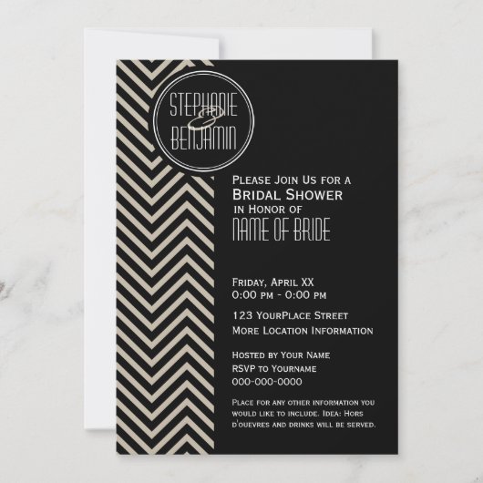 Art Deco Black en Beige Chevron Pattern Kaart (Voorkant)