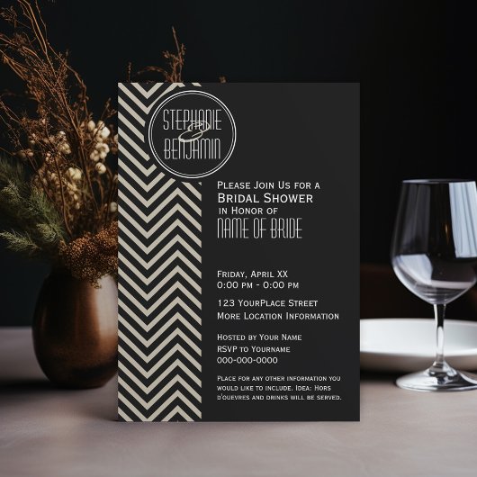 Art Deco Black en Beige Chevron Pattern Kaart