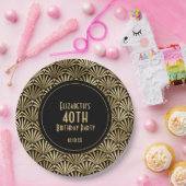 Art Deco Black en Gold 40th Birthday Party Papieren Bordje (Feest)