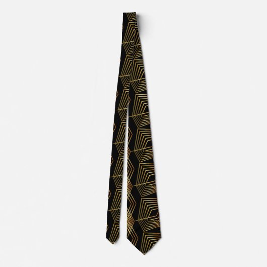 Art Deco Black en Gold Abstract Geometric Pattern Stropdas (Achterkant)